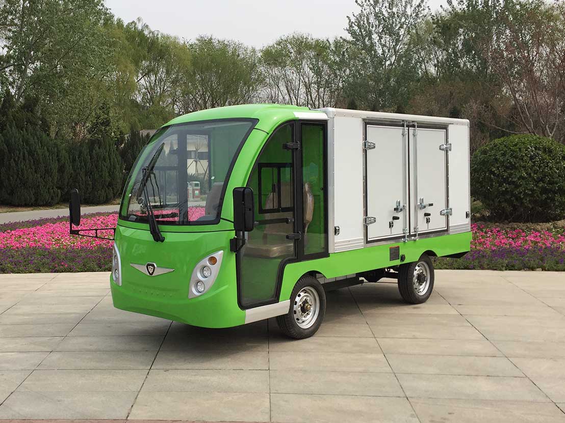 1-2吨厢式货车电动送餐车绿色