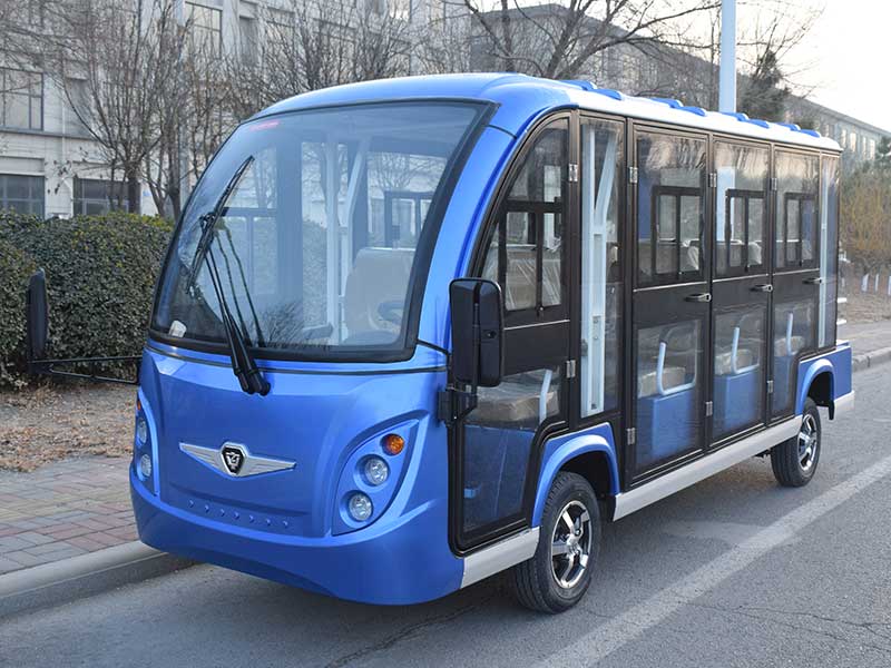 11座封闭电动观光车蓝色四排朝前
